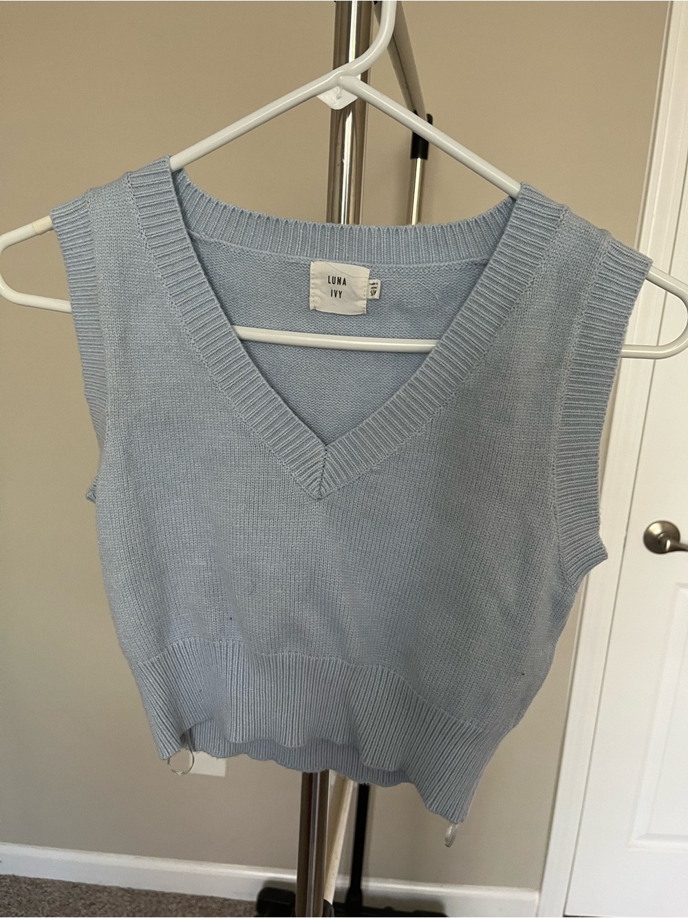 Sleeveless V-Neck Knit Vest in Light Blue
